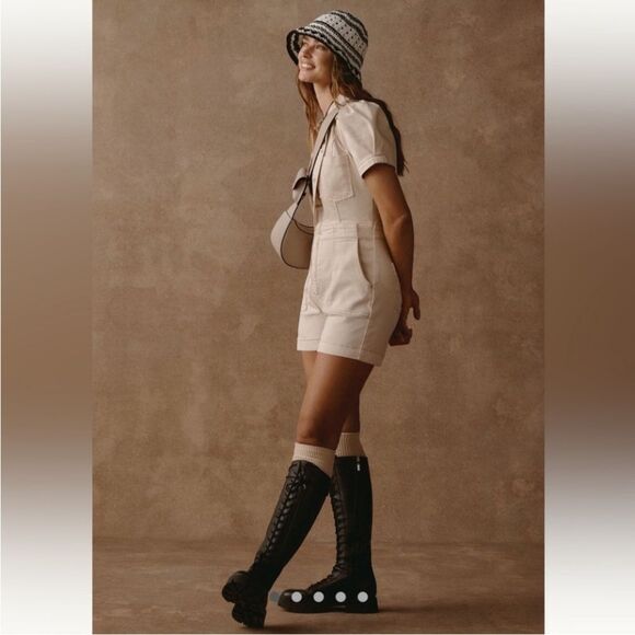 NWT Anthropologie The Kit Utility Romper by Pilcro in Neutral Cream Beige Size 2 - Picture 9 of 9